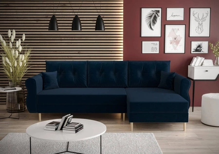 Ecksofa mit Schlaffunktion Wilkins marineblau rechte Seite stilvolles und modernes Design, das sich in jede Einrichtung einfügt