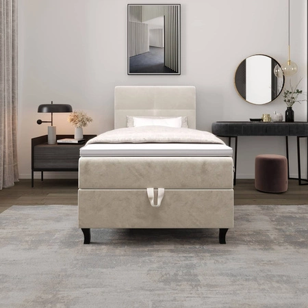 Boxspringbett Melba 120x200 beige Bett im modernen skandinavischen Stil mit gepolstertem Kopfteil Bett mit Staukasten