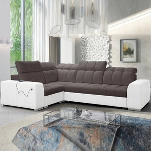 Ecksofa mit Schlaffunktion Luigi II braun / weiß linkes Ecksofa mit Bettkasten für den täglichen Liegekomfort