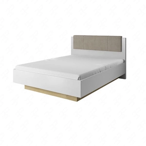 Bett mit Box Adria 160x200 cm weiß glänzend / Eiche grandson modernes Design Möbel Kante mit speziellen ABS-Furnier getrimmt