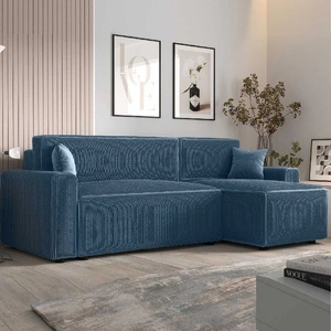 Ecksofa mit Schlaffunktion Brandon Bis blau rechte Ecke dreidimensionaler Stoff mit ausdrucksstarken Streifen Bettzeug Container