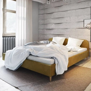 Ivrea 160x200 gepolstertes Bett in Senf mit modernem Kopfteil ideal für das Schlafzimmer