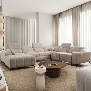 Ecksofa mit Schlaffunktion Penejos VIII dunkelbeige linke Seite stilvolles Ecksofa Bett aus strapazierfähigem Stoff