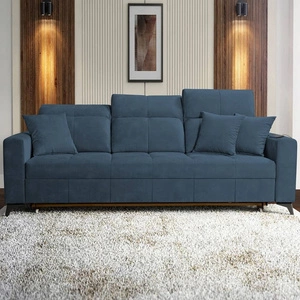 Sofa mit Schlaffunktion Laredo blau bequemes und stilvolles Sofa für Wohnzimmer mit verstellbaren Kopfstützen weicher Veloursstoff