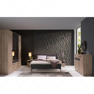 Möbelset für Schlafzimmer Estan Eiche hell / anthrazit Zeitloses Design Schlafzimmermöbel-Set geräumiger Schiebeschrank mit Spiegel