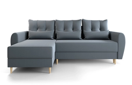 Ecksofa mit Schlaffunktion Rovigo grau blau links elegantes Ecksofa in skandinavischer Form großes Bettzeugfach