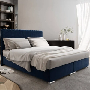 Boxspringbett Sarona 160x200 marineblau im modernen skandinavischen Stil mit markantem Kopfteil