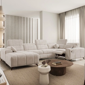 Ecksofa mit Schlaffunktion Penejos IV Lux beige linke Seite stilvolles Ecksofa mit bequemem ausziehbarem Fußteil
