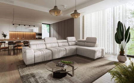Ecksofa mit Schlaffunktion Castel XI beige rechte Seite bequemes Ecksofa mit Bettzeugablage strapazierfähiger Stoff 