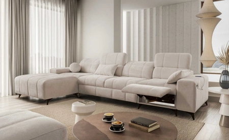 Ecksofa mit Schlaffunktion Penejos XII Lux beige linke Seite stilvolles Ecksofa mit bequemem ausziehbarem Fußteil