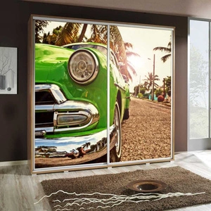 Artistino 205 cm Schiebeschrank mit Grafik Auto II Schrankkorpus in Eiche Catania aus 22 mm starker Platte