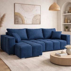 Ecksofa mit Schlaffunktion Linco dunkelblau universal Ecksofa mit modernem Design aus weichem Plüschstoff