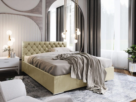 Polsterbett Alvorada 180x200 beige Bett mit Staukasten im modernen skandinavischen Stil mit gestepptem Kopfteil