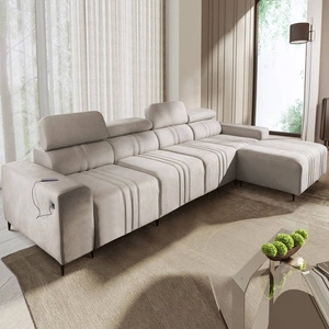 Ecksofa mit Schlaffunktion Castel XII beige rechte Seite stilvolles und bequemes Ecksofa für Wohnzimmer funktionelle verstellbare Kopfstützen