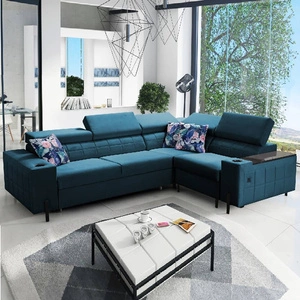Ecksofa mit Schlaffunktion Belvi II türkis rechts elegantes und ergonomisches Ecksofa für das Wohnzimmer praktischer Stauraum an der Seite