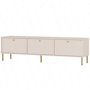 RTV Schrank Kioto II 180 cm beige stilvolles Design Metall goldene Beine Schrank mit nach unten öffnenden Türen gedämpfte Farben