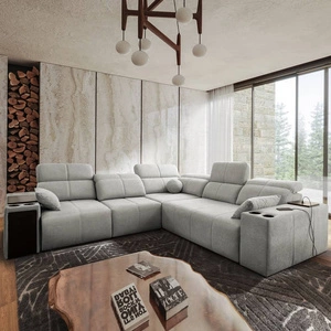 Ecksofa mit Schlaffunktion Tesalia III grau Esche links bequemes Ecksofa mit verschiebbarer Rückenlehne zwei Container für Bettzeug