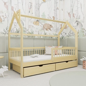 Pumba Holzbett 80x190 cm Kiefer Massivholz Kinderbett Hausbett mit geräumigen Schubladen