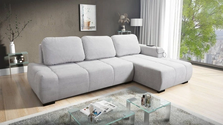 Ecksofa mit Schlaffunktion Sanfte graue Esche rechte Seite stilvolles Design Ecksofa-Bett zeichnet sich durch seine abgerundete Form aus
