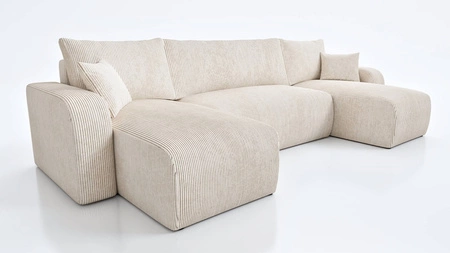 Ecksofa mit Schlaffunktion Fiesta U elfenbein Ecksofa mit interessanter Form strapazierfähiger Kordstoff Bettzeugbehälter