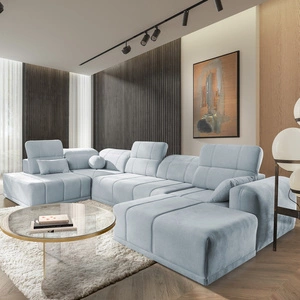 Ecksofa mit Schlaffunktion Cetara VI blau rechte Seite komfortables und stilvolles Ecksofa mit verschiebbaren Rückenlehnen