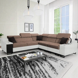 Ecksofa mit Schlaffunktion Alcamo III hellbraun / weiß rechts Funktions-Ecksofa mit einer Schublade in der Seite zwei Behälter für Bettzeug