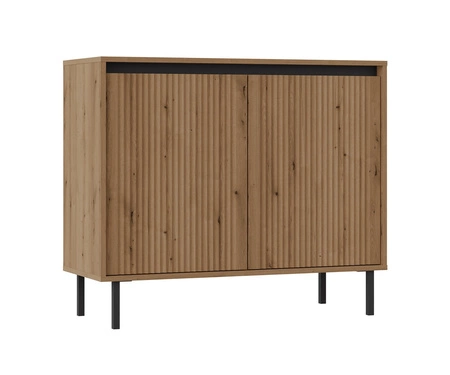 Osaka Möbelset Eiche evoke / schwarz minimalistisches Design akzentuiert durch trendige Farben hohe Metallbeine schwarz geschmackvolle geriffelte Front