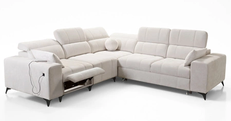 Ecksofa mit Schlaffunktion Penejos III Lux blau links bequemes Ecksofa für Wohnzimmer mit ausziehbarem Fußteil Bettwäschecontainer