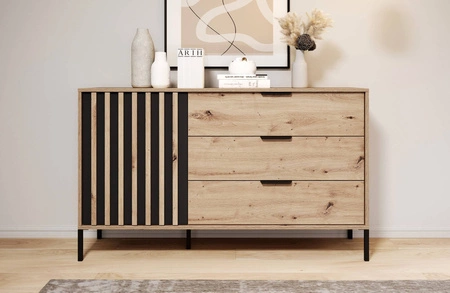Kommode Tipler 137 cm Eiche artisan / anthrazit modernes Design Dekoleisten an den Türen Kantengriffe