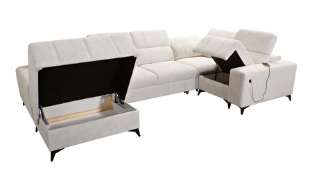 Penejos IV Ecksofa mit Schlaffunktion beige linke Seite stilvolles Ecksofa mit zwei Bettkästen strapazierfähiger Stoff