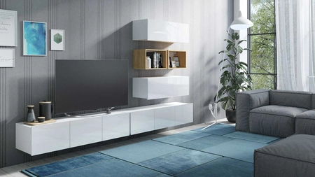 Möbel Apulia XXVII weiß glänzend / goldene Eiche ein außergewöhnlich stilvolles Wandelement einfache Einheiten, die in jedes Interieur passen