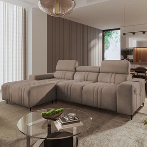 Ecksofa mit Schlaffunktion Castel hellbraun linke Ecke komfortables und stilvolles Schlafsofa mit Bettzeugcontainer