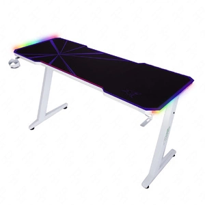 Zeo Gaming-Schreibtisch weiß / lila Designer und ergonomischen Schreibtisch rutschfeste Carbonplatte vollständig mit Pad LED-Beleuchtung abgedeckt