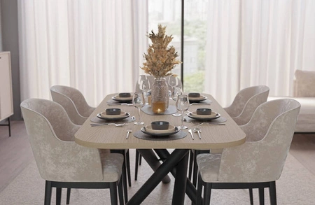 Lyon Tisch 90x185 cm Eiche lindberg / schwarz stilvoller Esstisch auf Designer-Spinnenbeinen höhenverstellbar