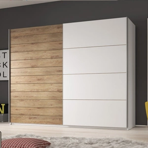 Schiebeschrank Galaxy 270 cm weiß / Eiche Beaufort geräumiger Kleiderschrank in moderner Form, ausgestattet mit Aluminium-Türgleitern