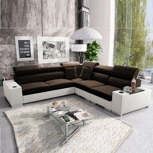 Ecksofa mit Schlaffunktion Provo III braun / weiß rechtes Ecksofa mit Bettzeugablage und verstellbaren Kopfstützen