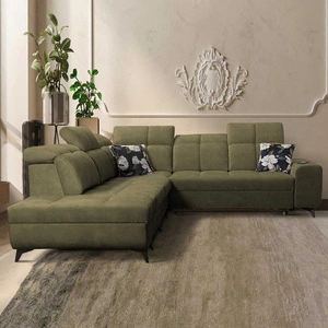 Ecksofa mit Schlaffunktion Buffalo IX olivgrün links stilvolles Ecksofa für Zimmer aus Velourstoff Zierkissen