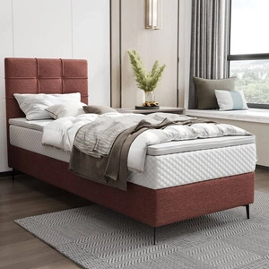 Boxspringbett Irvine 90x200 Ziegelstein stilvolles Bett mit Bettzeugablage und hohem Kopfteil besticht durch sein elegantes Design