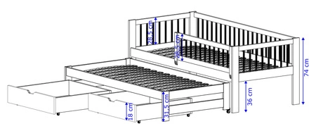 Kinderbett Simba 70x140 cm weiß 2-Personen-Ausziehbett für Kinderzimmer Massivbauweise Kinderbett aus massivem Kiefernholz