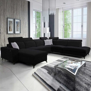 Ecksofa mit Schlaffunktion Kelly Sleek X schwarz linkes extrem elegantes Ecksofa für Wohnzimmer mit verstellbaren Kopfstützen