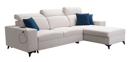 Ecksofa mit Schlaffunktion Kelly Sleek arktisch blau rechtsseitig kariert bequemes und funktionelles Ecksofa für das Wohnzimmer