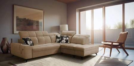 Ecksofa mit Schlaffunktion Buffalo VII dunkelbeige rechts stilvolles Ecksofa mit Bettzeugcontainern Velourstoff