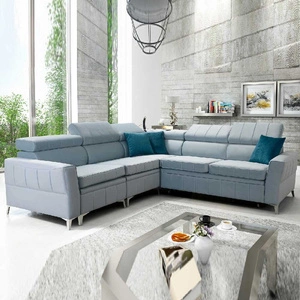 Ecksofa mit Schlaffunktion Rava IV blau linksseitig Samt Komfort bei der täglichen Erholung Behälter für Bettzeug