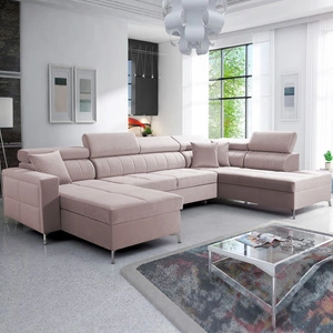 Ecksofa mit Schlaffunktion Nausa VI puderrosa linke Seite stilvolles Ecksofa für Wohnzimmer mit komfortabler Verarbeitung Samt Typ Stoff
