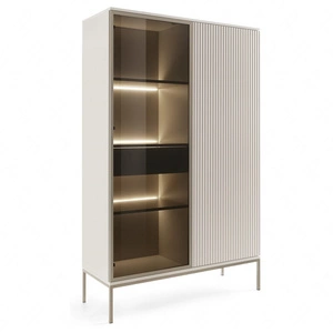 Amma 104 cm beige Vitrine mit Schublade moderne Form stilvolle Wohnzimmerausführung push to open system
