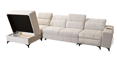 Ecksofa mit Schlaffunktion Penejos XII Lux creme linke Seite stilvolles Ecksofa mit bequemem ausziehbarem Fußteil