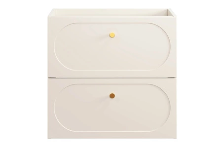 Waschtischunterschrank Donna Sand 60 cm beige stilvoller Schrank mit eleganten abgerundeten Fräsungen an den Schubladenfronten goldene Metallgriffe