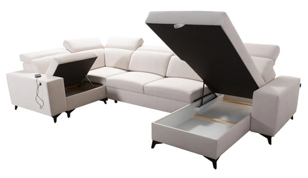 Ecksofa mit Schlaffunktion Kelly Sleek IV hellbraun rechte Ecke Schlafsofa mit Bettzeugkästen Webstoff