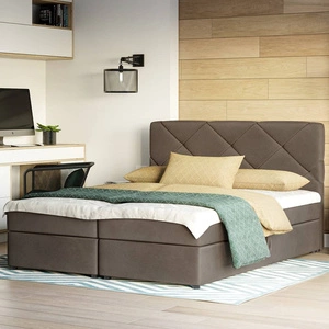 Boxspringbett Luton 180x200 hellbraun Bett im modernen skandinavischen Stil mit markantem Kopfteil
