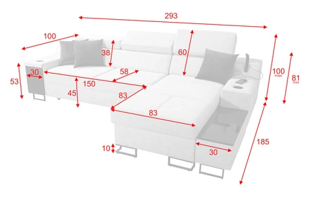 Ecksofa mit Schlaffunktion Alcamo honig/schwarz rechts elegantes und stilvolles Ecksofa mit einer ausziehbaren praktischen Schublade an der Seite des Möbels